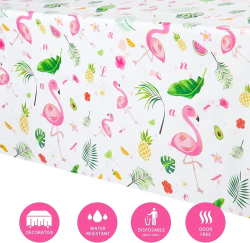 Miniatura 2 de WERNNSAI - Mantel de flamenco – 1 paquete de 108 x 54 pulgadas, mantel tropical Luau Decoraciones de fiesta de flamenco hawaiano rosa, mantel