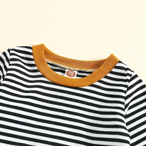 Miniatura 4 de Ropa de otoño e invierno para niña pequeña, cuello redondo, manga larga, estampado a rayas, camiseta de verano para bebé