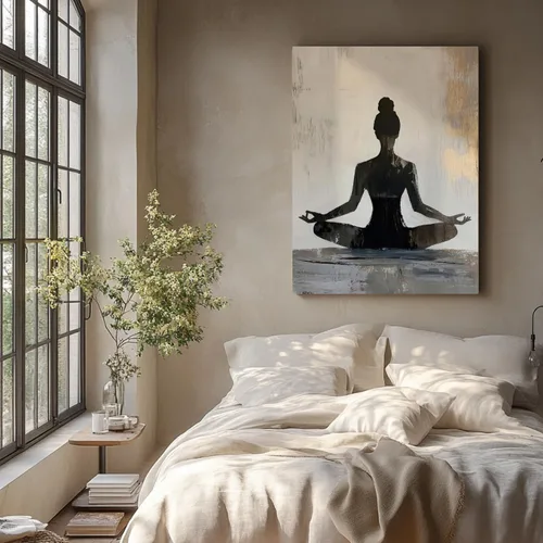 Miniatura 5 de GELDSTEI Arte de pared zen enmarcado, pintura moderna en lienzo de chica haciendo yoga, decoración de pared de meditación tranquila, imagen estética