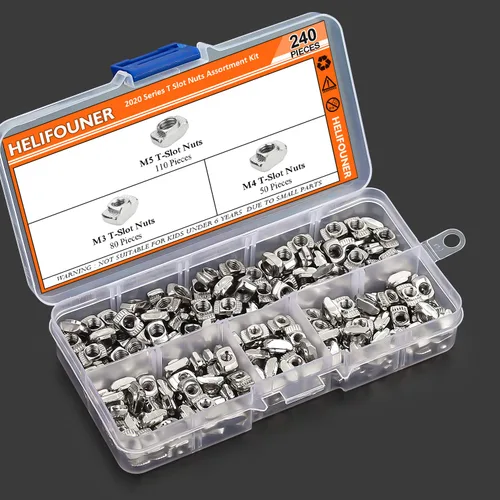 Miniatura 7 de HELIFOUNER 240 piezas de tuercas T de la serie 2020, kit surtido de tuercas de ranura M3 M4 M5 T