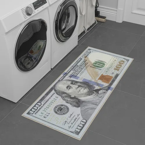 Miniatura 11 de Tapete largo y moderno con diseño de billetes de $100, tapete con respaldo de caucho antideslizante y lavable a máquina para pasillo, cocina