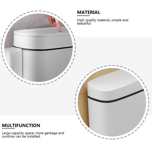 Miniatura 8 de LIFKOME Tapa de cubo de basura de capacidad de 14 litros, cesta de basura pequeña para baño, cocina, plástico blanco, impermeable, resistente, fácil