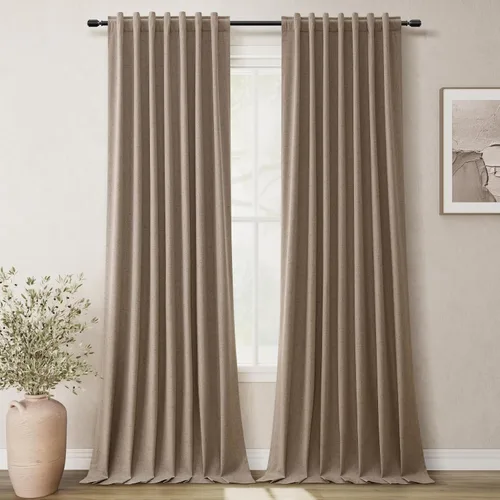 Miniatura 17 de BOODII Cortinas de lino 100% opacas para dormitorio de 102 pulgadas de largo, con aislamiento térmico, oscurecimiento de la habitación, cortinas