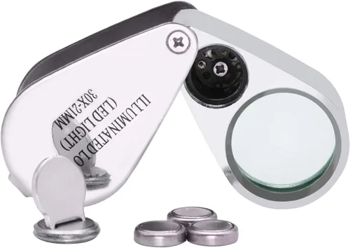 Miniatura 3 de Jewelers Loupe 30x, con 2 luces LED, lupa de construcción de metal y vidrio óptico con estuche de transporte