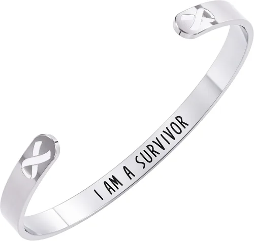 Happy Kisses Pulsera de concientización sobre el cáncer cinta, "Funk Cancer" & I Am Survivor Regalo para mujeres y hombres, Metal