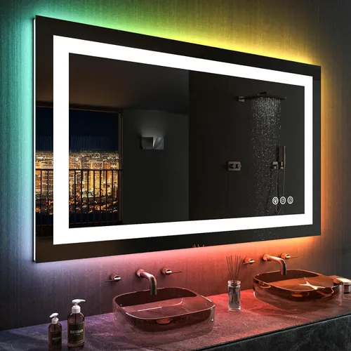 Miniatura 75 de LOAAO Espejo de Baño LED de 40"X32" con Luces, Antivaho, Regulable, Retroiluminación RGB + Iluminación Frontal, Espejo de Tocador de Baño