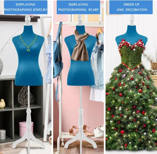 Miniatura 7 de Maniquí para mujer, forma de vestido, maniquí de costura, torso con soporte de 50 a 63 pulgadas, maniquí ajustable portátil para exhibición de ropa