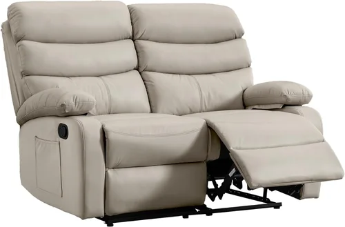 Miniatura 9 de Sofá biplaza reclinable, sofá reclinable doble de cuero con bolsillo lateral, sofá biplaza reclinable de pared para sala de estar, caravana, cine