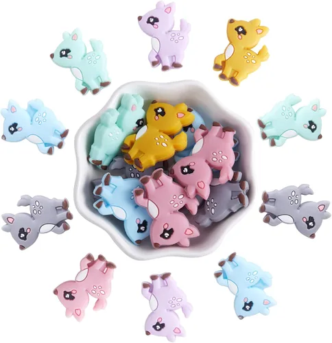 12 cuentas focales de silicona de animales para hacer llaveros con cuentas focales de ciervos para bolígrafos, pulseras de bricolaje, manualidades,