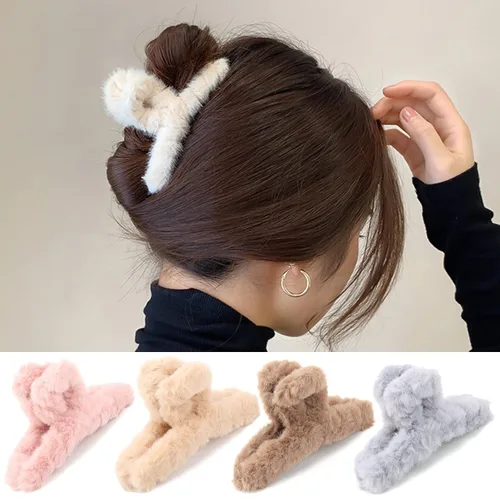 Miniatura 2 de SEVEN LUCKY LIGHT Pinzas para el cabello, 7 pinzas peludas de 4.5 pulgadas para cabello grueso, lindo clip mullido para mujeres y niñas, pinzas
