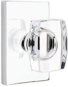 Miniatura 2 de Emtek Juego completo de simulación, roseta rectangular moderna, perilla de cristal Windsor moderna (latón satinado)