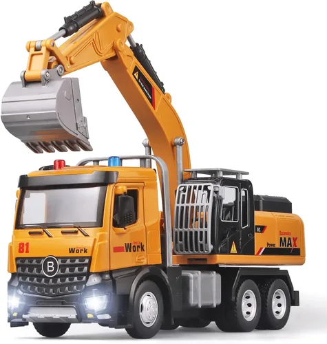 OANMYJJO Juguetes de excavadora para niños, modelo de excavadora de metal fundido a presión, con sonido simulado y luz, juguetes de excavadora,