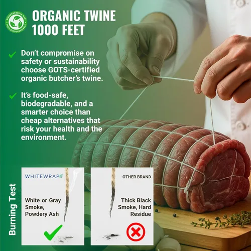 Miniatura 4 de Cordel de carnicero orgánico prémium Algodón natural de 0.047 in, 1000 pies – Apto para horno para pavo, asar carne y hornear Fuerte y versátil