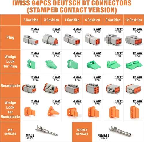 Miniatura 2 de IWISS Deutsch Kit de conectores DT en configuraciones de 2, 3, 4, 6, 8 y 12 pines, contactos estampados tamaño 16, conectores eléctricos