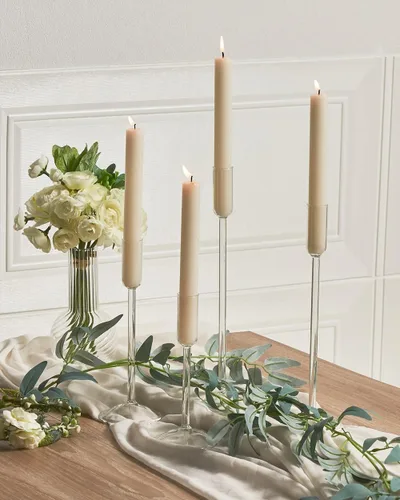 Miniatura 3 de Portavelas Willceka, Candelabro de Vidrio Cónico Alto, 4 Diferentes Alturas, para Centro de Mesa, Boda, Fiesta, Transparente, 4 piezas