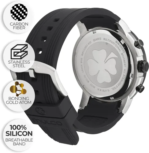 Miniatura 37 de MULCO Relojes para hombre - Creek, caja de acero inoxidable con correa de silicona para la muñeca, movimiento multifuncional de cuarzo, pantalla