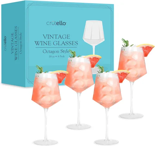 Miniatura 9 de Crutello Copas de vino modernas, cristalería acanalada única de 17 onzas con textura de cristalería acanalada vintage y borde dorado, copas de vino