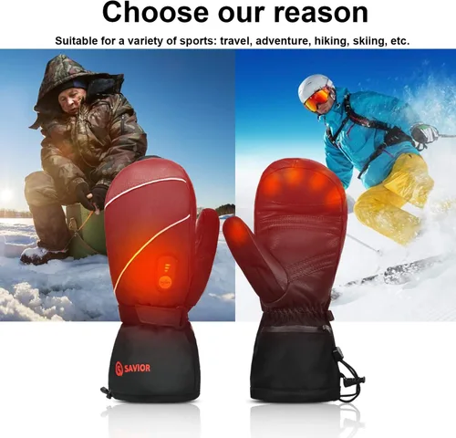 Miniatura 5 de SAVIOR HEAT Guantes de esquí calentados con 3 dedos, guantes eléctricos con batería recargable para hombres, mujeres, niños, invierno, snowboard