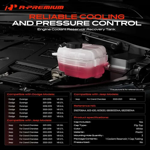 Miniatura 2 de A-Premium Tanque de depósito de recuperación de desbordamiento de refrigerante del motor [con tapa y tubería] Compatible con Jeep [WK2] Grand