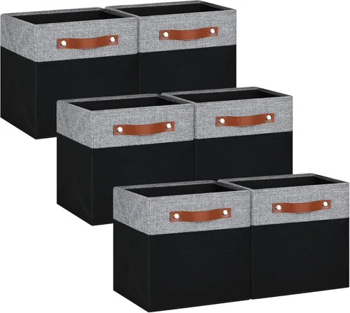 Cubos de almacenamiento de 13 x 13 pulgadas, paquete de 6, cubos de tela de lino de 13 pulgadas para dormitorio, sala de estar, ropa y juguetes;