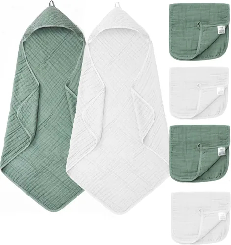 Miniatura 15 de Toallas de bebé con capucha para recién nacido, 35 x 35 pulgadas, paquete de 3 toallas de baño 100% algodón de muselina para bebé, toallas de playa