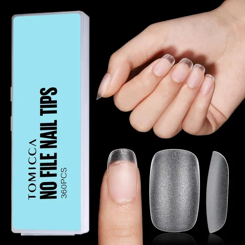 Miniatura 21 de TOMICCA Puntas de uñas extra cortas en forma de ataúd, 240 piezas de uñas postizas acrílicas de cobertura completa para manicura con extensión, 15