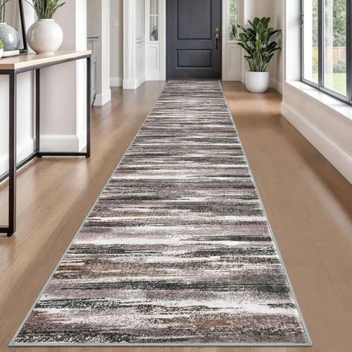 Miniatura 24 de Lansny Alfombra moderna abstracta de 2 x 5 pies, color negro, gris, blanco, lavable, alfombra de entrada para cocina, alfombra antideslizante suave