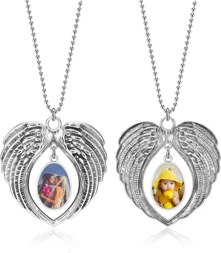 Miniatura 8 de PiercingJ Adorno Colgante Personalizado con Foto para Espejo Retrovisor de Coche, Adorno Colgante de Coche con Imagen a Doble Cara, Grabado de Alas