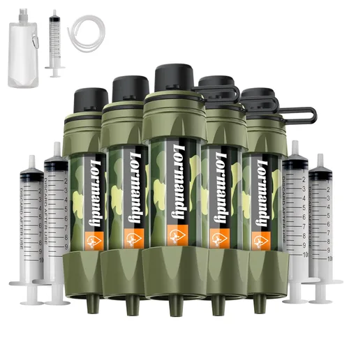 Miniatura 11 de Paquete de 5 filtros de agua con pajilla, kit de equipo de supervivencia para campamento y senderismo al aire libre, para uso familiar, popotes de 5