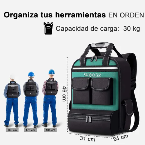 Miniatura 2 de Mochila de herramientas para hombres de 18 pulgadas resistente al agua de servicio pesado con múltiples bolsillos, organizador de bolsa