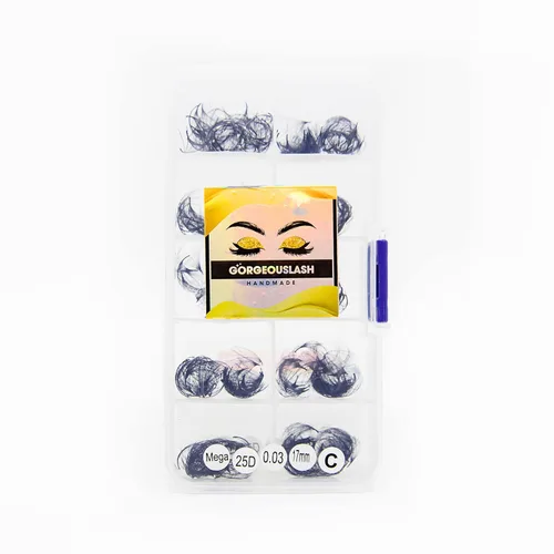 Miniatura 8 de Extensiones de pestañas 20D, 25D. 500 abanicos de pestañas prefabricados. Extensiones de pestañas. Hechas a mano (20D - rizo D - 0.03, 0.55 pulgadas)