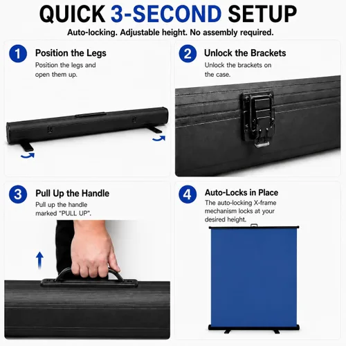 Miniatura 4 de Fondo de pantalla azul de 62 pulgadas – Fondo Chromakey plegable y portátil para streaming, videollamadas, fotografía, zoom y juegos – resistente a