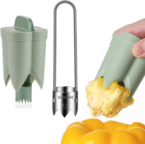 Miniatura 11 de Runsgo Descorazonador de semillas de pimiento rojo, descorazonador de frutas de acero inoxidable 2024, para verduras y frutas (1 unidad)