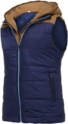 Miniatura 27 de WENKOMG1 Chaleco con capucha con doble cremallera para hombre, abrigo de color sólido, abrigo cálido y grueso, sin mangas, chaqueta suelta