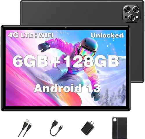 Miniatura 8 de Tabletas Android 2024, nueva tableta desbloqueada Octa-Core Android 13 con ranura para tarjeta SIM, 128 GB ROM+4 GB RAM, cámara de 10 pulgadas, 5