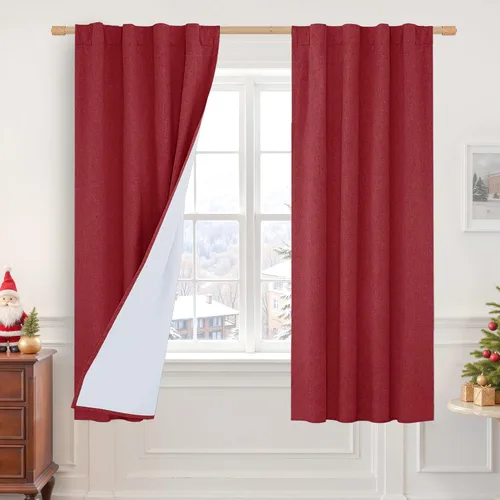 Miniatura 44 de LAMIT Cortinas de lino natural 100 % opacas para ventana, para dormitorio, 45 pulgadas, cortinas térmicas con textura de lino estilo granja