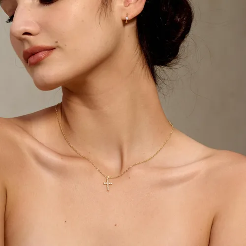 Miniatura 3 de Tewiky Cross Necklace for Women-Dainty Simple 14k Goldsterling silver Plated Cross Pendant Cute Diamond Necklaces for Women Gold Jewelry