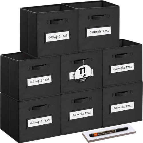 Miniatura 21 de Cubos de almacenamiento de tela (juego de 8) cubos de almacenamiento de 11 pulgadas, cubos de almacenamiento con 8 etiquetas, tarjetas de ventana