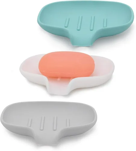 Paquete de 3 jaboneras de silicona con drenaje, soporte para jabón de barra para ducha/baño, bandeja de jabón de cascada autodrenante/ahorrador para