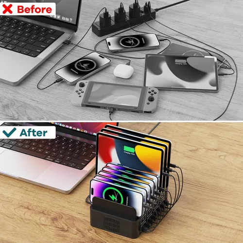 Miniatura 4 de Estación de carga de 150W/35A para múltiples dispositivos, RUANSZZ Estación de carga rápida de 16 puertos USB-C, Organizador de carga múltiple