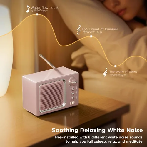 Miniatura 5 de Altavoz Bluetooth retro, mini altavoz Bluetooth inalámbrico portátil vintage con sonido de ruido blanco 5 W, sonido fuerte manos libres, llamada Rosa