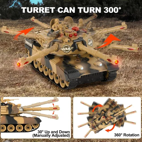 Miniatura 4 de Haktoys Tanque de batalla a control remoto a control remoto a escala 1:24, juguete militar con disparo infrarrojo, torreta giratoria, luces
