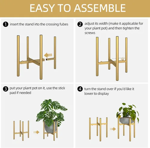 Miniatura 9 de Soporte ajustable de metal para plantas de interior, macetas de 8 a 14 pulgadas, soporte moderno de mediados de siglo, resistente carga de 160