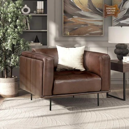 Miniatura 11 de Lexicon Sofá de cuero de grano superior, sofá moderno, sofá de gran tamaño con marco de madera maciza y patas de metal, sofás de cuero para sala