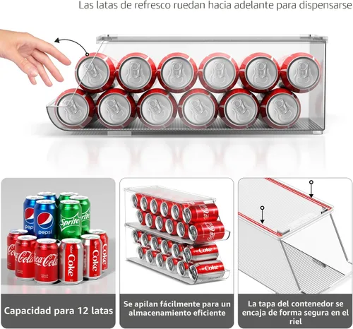 Miniatura 6 de Sorbus Organizador de latas de soda para refrigerador, dispensador de latas apilable con tapa para refrigerador, despensa, congelador, capacidad