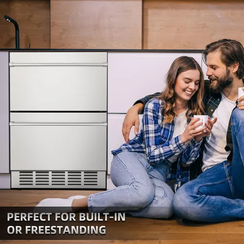 Miniatura 6 de Mojgar Refrigerador de doble cajón bajo mostrador de 24 pulgadas, refrigerador de dos cajones para interiores, refrigerador de bebidas de acero