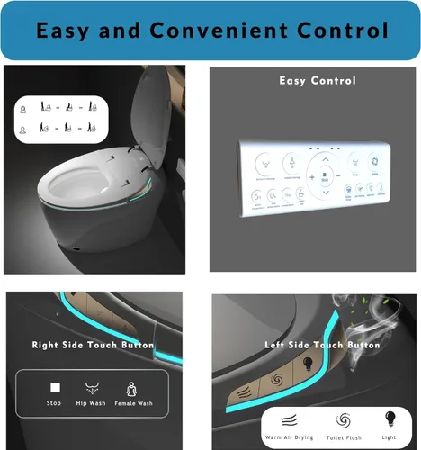 Miniatura 3 de WinZo Inodoro inteligente moderno en forma de huevo con bidé integrado, descarga automática/apertura automática, pantalla LED de luz nocturna, Gris