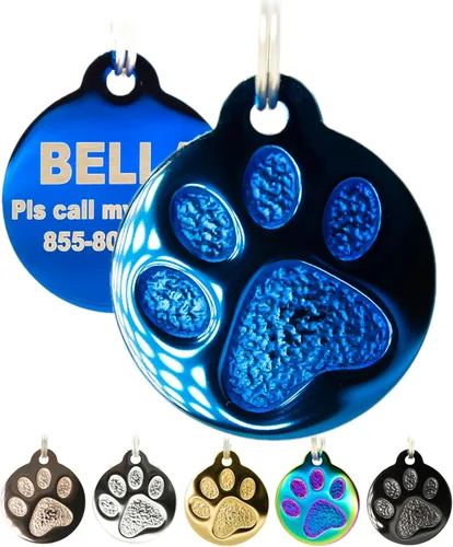 Miniatura 8 de Placa Grabada para Mascotas para Perros y Gatos - Personalizada Frontal y Posterior hasta 4 Líneas de Texto ID Personalizado Grabado, Huella de Pata