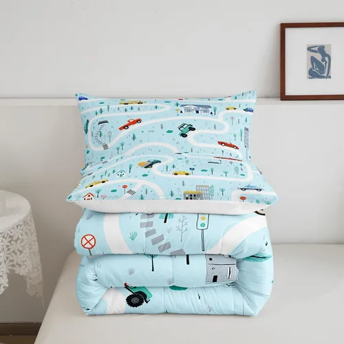 Miniatura 6 de Juego de edredón de caricaturas de autos para adolescentes, juego de ropa de cama de transporte urbano, ropa de cama para decoración del hogar