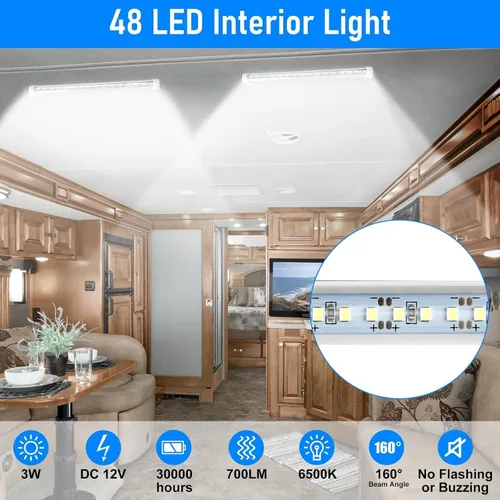 Miniatura 2 de Linkstyle 2PCS Barra de Luz LED Interior de 12V, Tira de Luz Delgada de 48 LEDs con Interruptor, Lámpara de Iluminación Blanca de 6500K